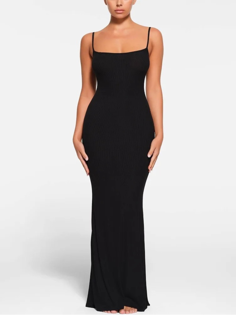 Skims Soft Lounge Long Slip Dress in Onyx Black Size S